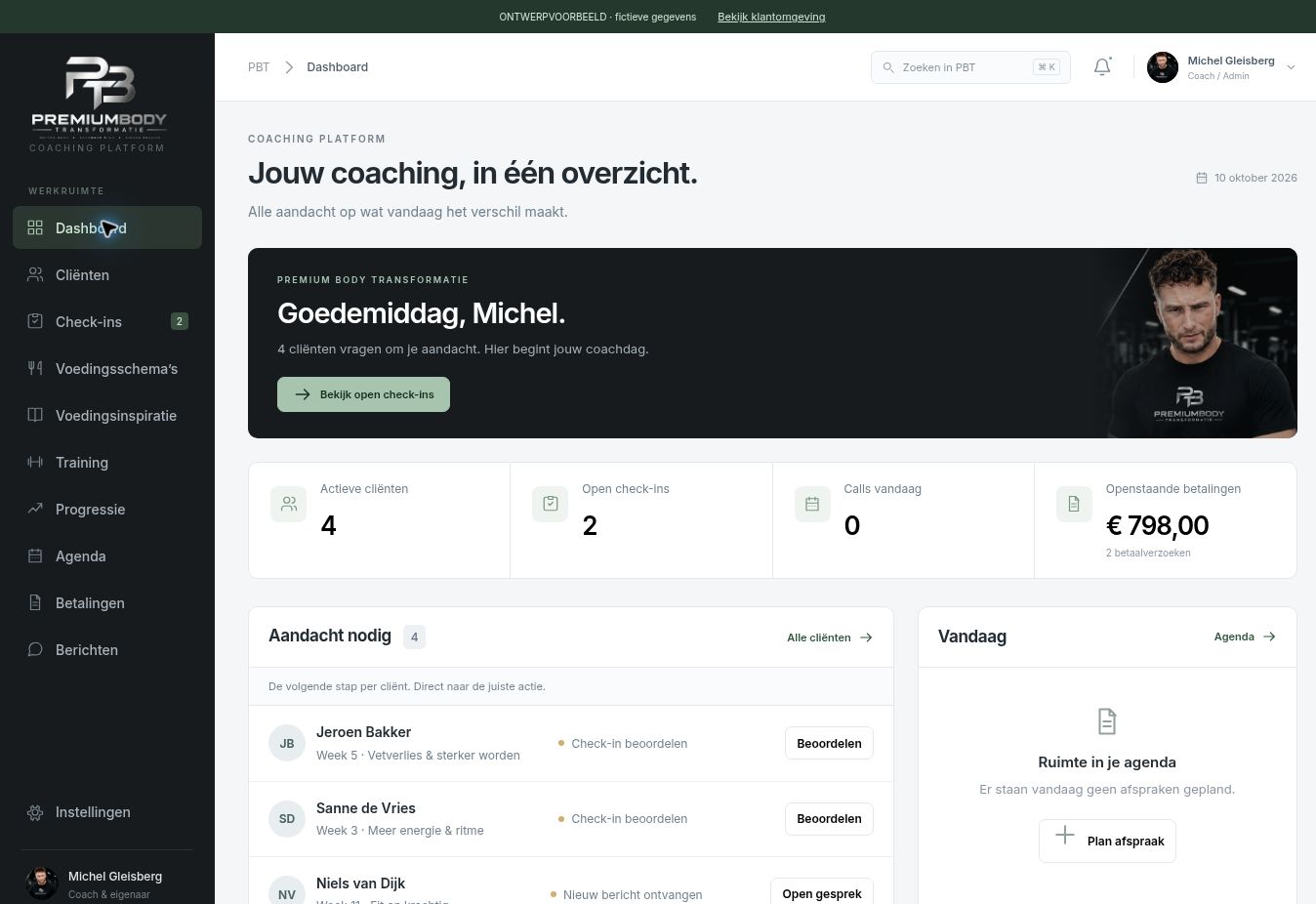 Premium Body Transformatie, interface gemaakt door Solveire